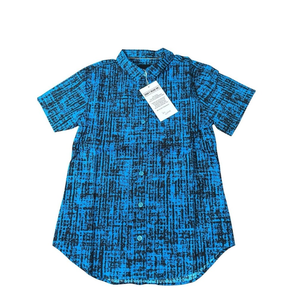 Wildfang Shirt Womens S Blue Weave Abstract Essential Button Up Short Sleeve